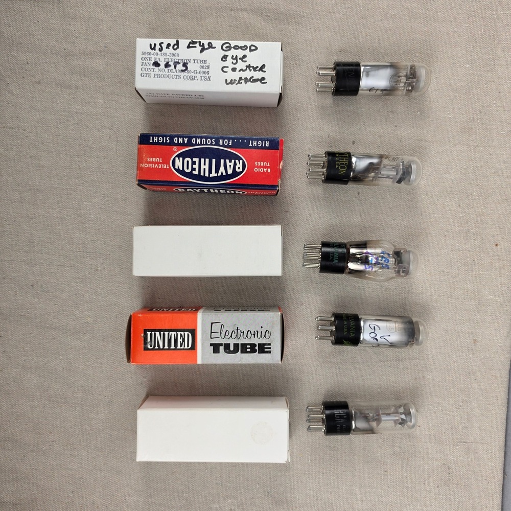 Lot 5 Vintage Magic Eye Tubes Zenith 6T5 Sylvania 6T5 RCA 6E5 6U5 Untested